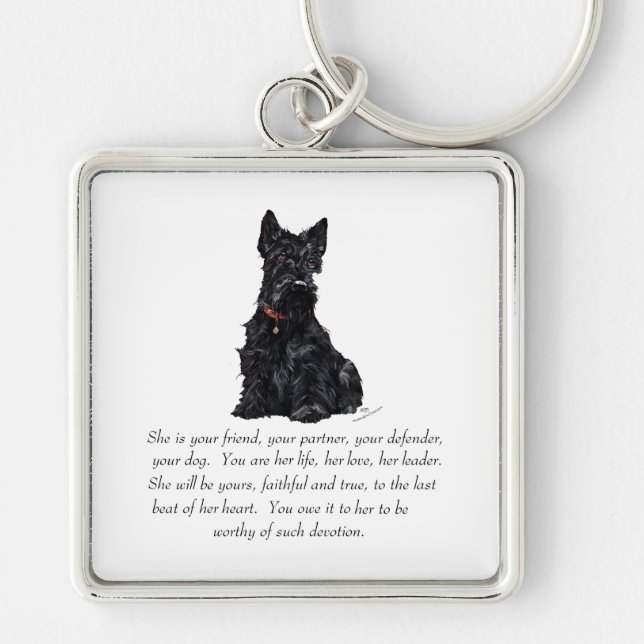 Scottish Terrier Keepsak - FEMALE Fyrkantig Silverfärgad Nyckelring (Framsidan)