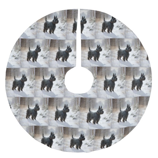 Scottish Terrier Låt det snöa jul Julgransmatta Borstad Polyester (Framsidan)