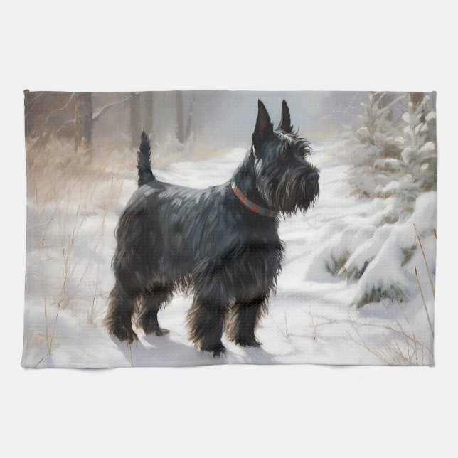 Scottish Terrier Låt det snöa jul Kökshandduk (Horisontell)