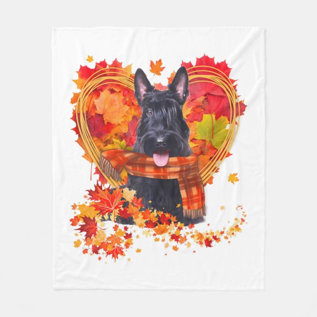 Scottish Terrier med hjärta av Höst löv Fleecefilt (Framsidan)