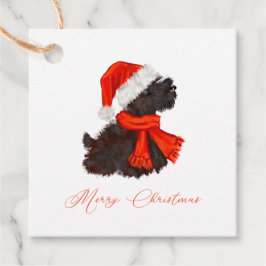 Scottish Terrier med Santa Hat & Scarf Gåvor Etiketter