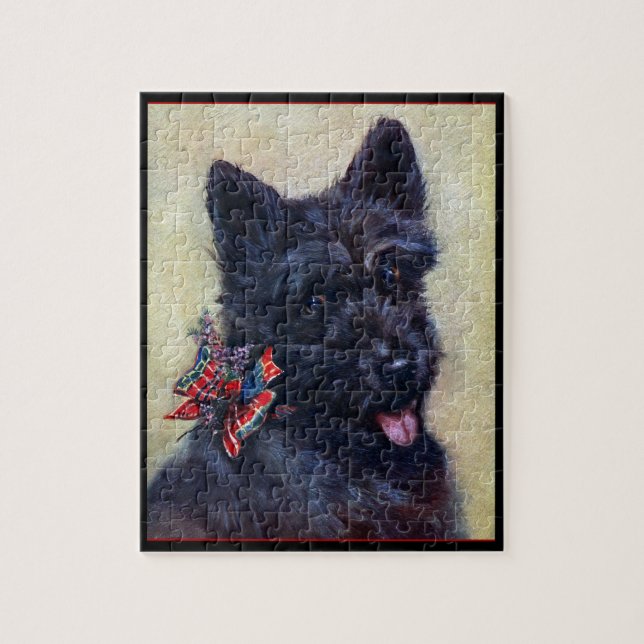 Scottish Terrier med Tartan och Heather Pussel (Vertikal)