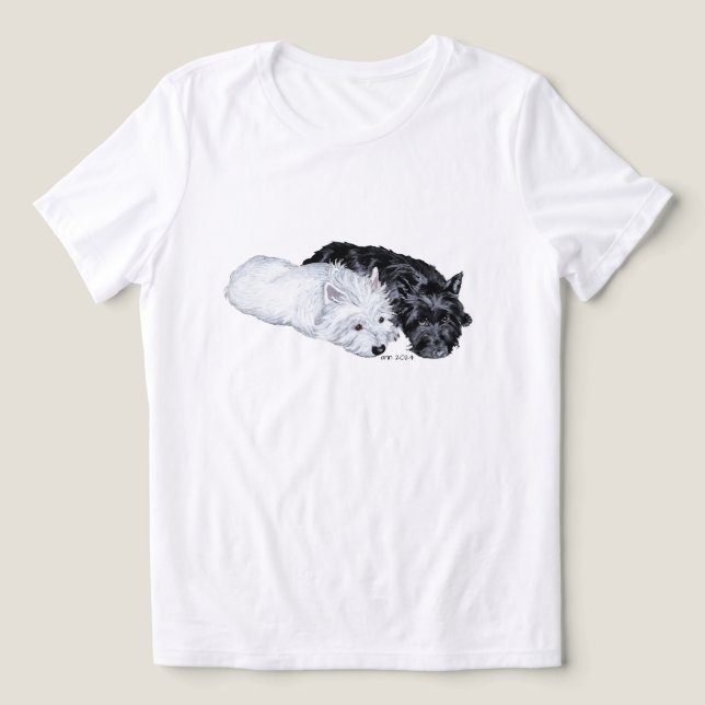 Scottish Terrier med Westie T Shirt (Design Framsida)