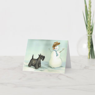 Scottish Terrier Meets Snögubbe Hund Art Note Card Tack Kort