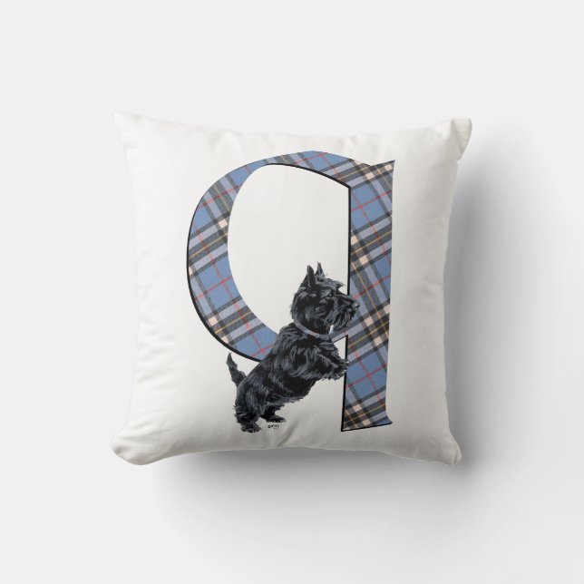 Scottish Terrier Monogram Q Pillow Kudde (Framsida)