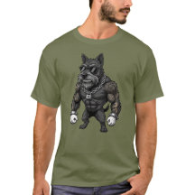 Scottish Terrier, muscular, tattooed, bodybuilder