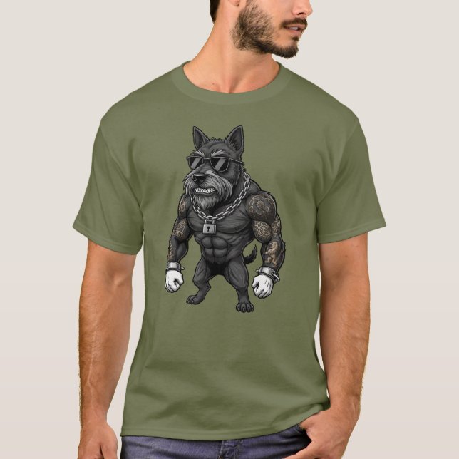 Scottish Terrier, muscular, tattooed, bodybuilder T Shirt (Framsida)