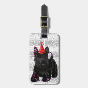 Scottish Terrier och Party Hat Bagagebricka