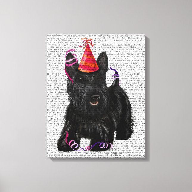 Scottish Terrier och Party Hat Canvastryck (Framsida)