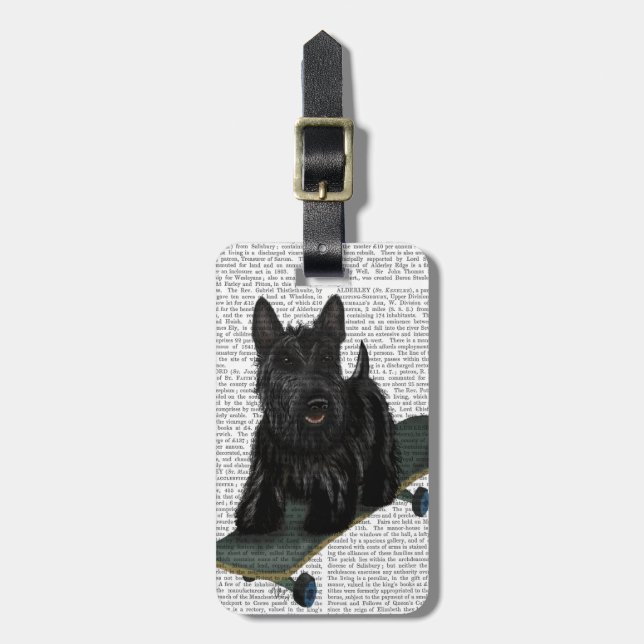 Scottish Terrier och Skateboard Bagagebricka (Vertikal Framsida)