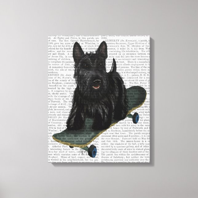 Scottish Terrier och Skateboard Canvastryck (Framsida)