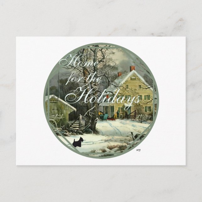 Scottish Terrier Old Fashioned Winter Helg Vykort (Framsida)