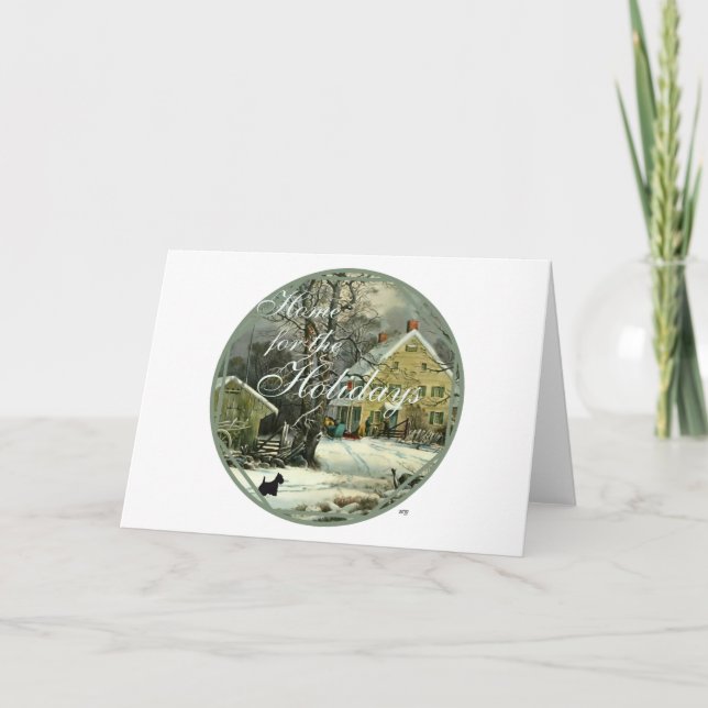 Scottish Terrier Old Fashioned Winter Helgkort (Framsida)