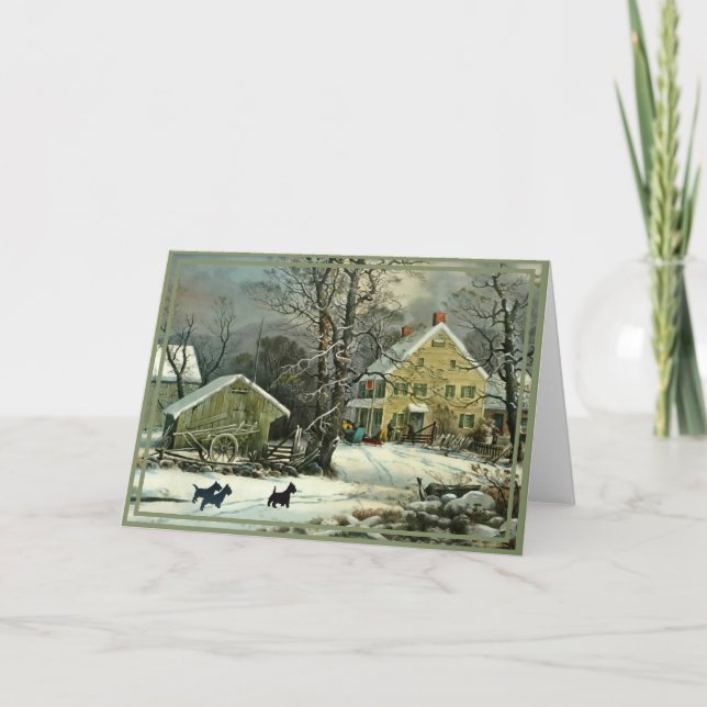 Scottish Terrier Old Fashioned Winter Kort (Framsida)