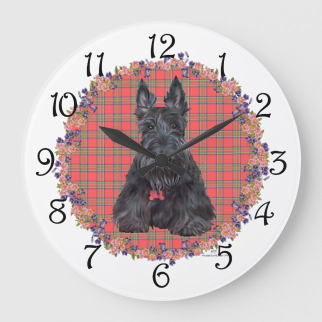 Scottish Terrier på Tartan Stor Klocka (Framsida)