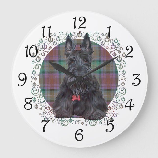Scottish Terrier på Tartan Stor Klocka (Framsida)