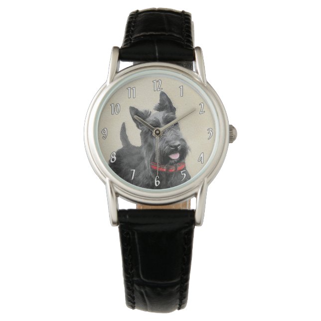 Scottish Terrier Painting - Cute Original Hund Art Armbandsur (Framsida)