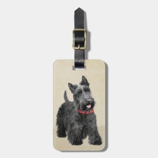 Scottish Terrier Painting - Cute Original Hund Art Bagagebricka (Vertikal Framsida)