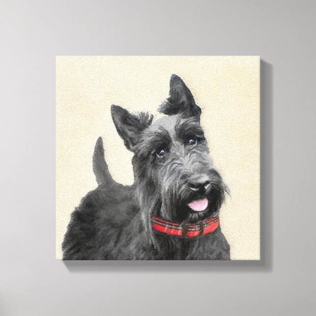 Scottish Terrier Painting - Cute Original Hund Art Canvastryck (Framsida)