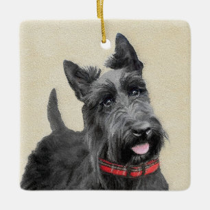 Scottish Terrier Painting - Cute Original Hund Art Julgransprydnad Keramik