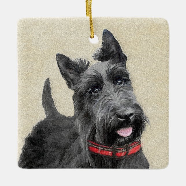 Scottish Terrier Painting - Cute Original Hund Art Julgransprydnad Keramik (Framsida)