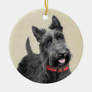 Scottish Terrier Painting - Cute Original Hund Art Julgransprydnad Keramik