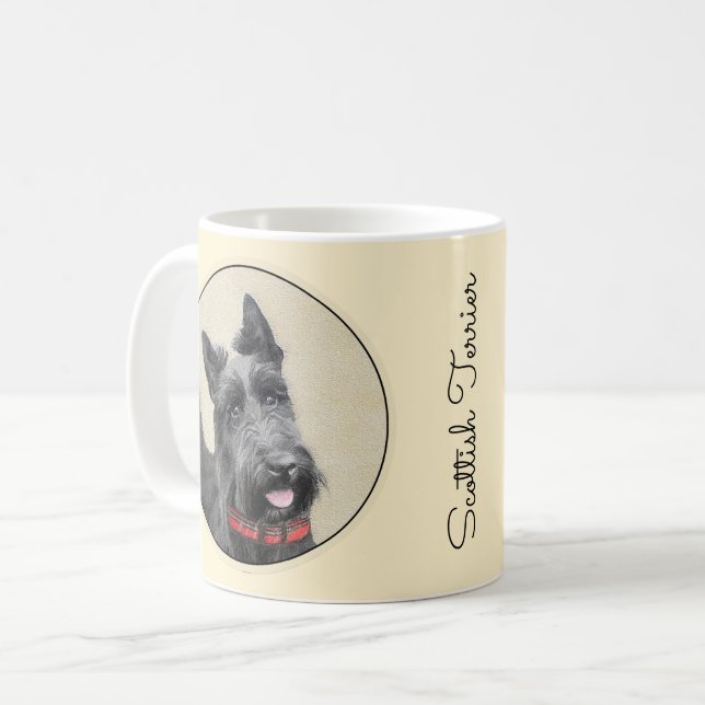 Scottish Terrier Painting - Cute Original Hund Art Kaffemugg (Framsida vänster)