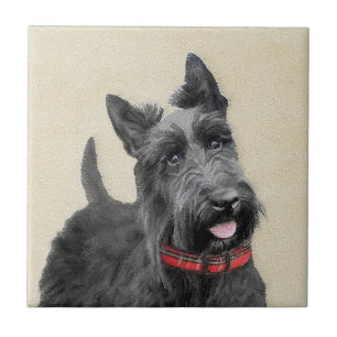 Scottish Terrier Painting - Cute Original Hund Art Kakelplatta