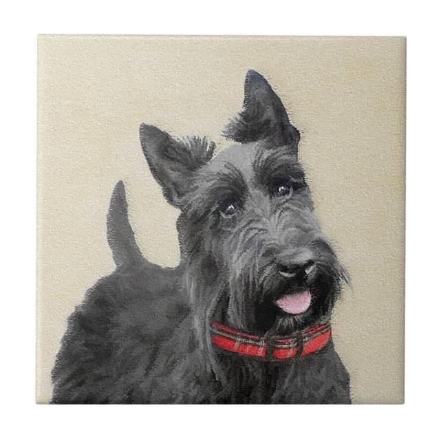 Scottish Terrier Painting - Cute Original Hund Art Kakelplatta (Framsidan)