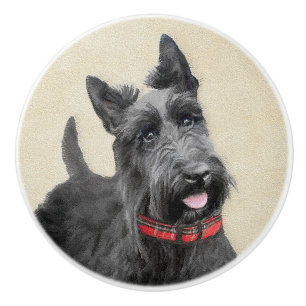 Scottish Terrier Painting - Cute Original Hund Art Knopp