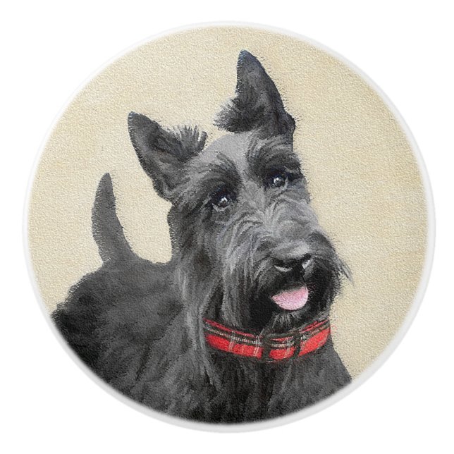 Scottish Terrier Painting - Cute Original Hund Art Knopp (Framsidan)
