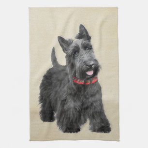 Scottish Terrier Painting - Cute Original Hund Art Kökshandduk