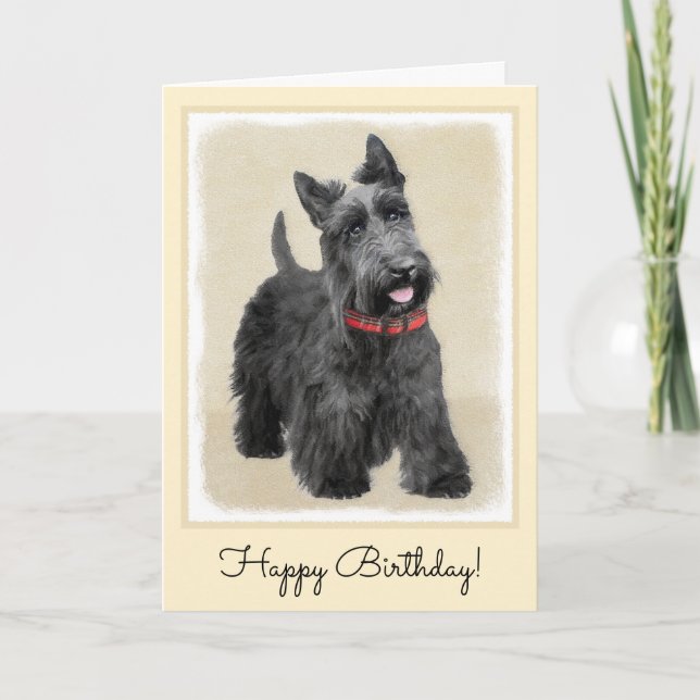 Scottish Terrier Painting - Cute Original Hund Art Kort (Framsida)