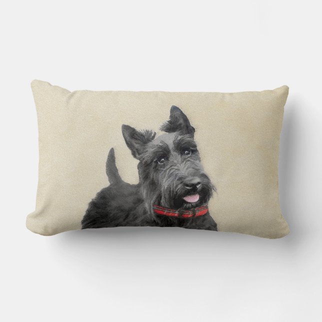 Scottish Terrier Painting - Cute Original Hund Art Lumbarkudde (Framsida)