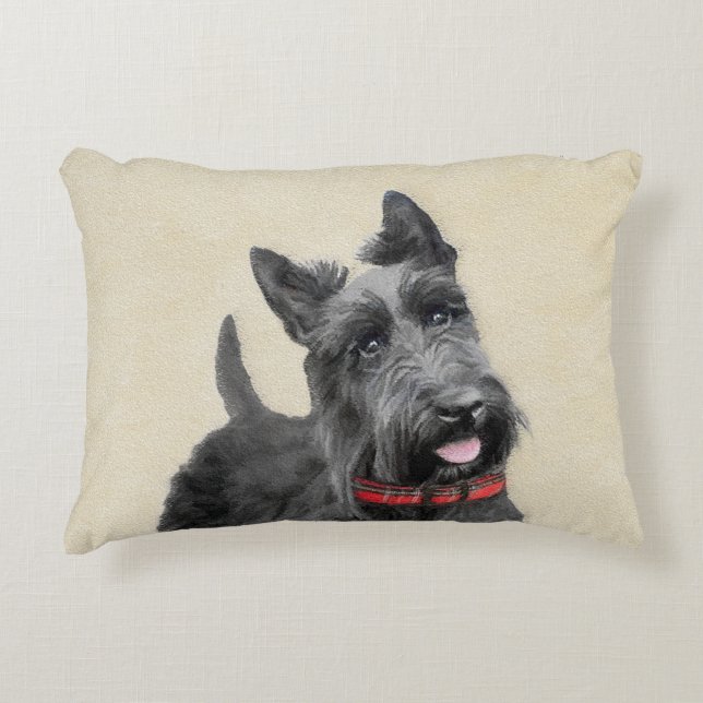 Scottish Terrier Painting - Cute Original Hund Art Prydnadskudde (Framsidan)