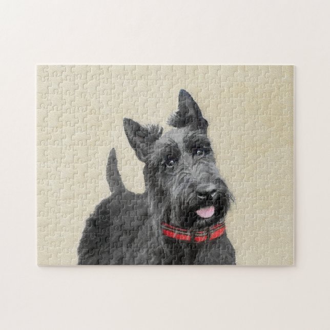 Scottish Terrier Painting - Cute Original Hund Art Pussel (Horisontell)