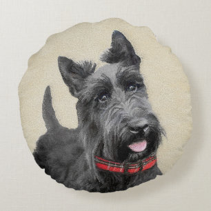Scottish Terrier Painting - Cute Original Hund Art Rund Kudde