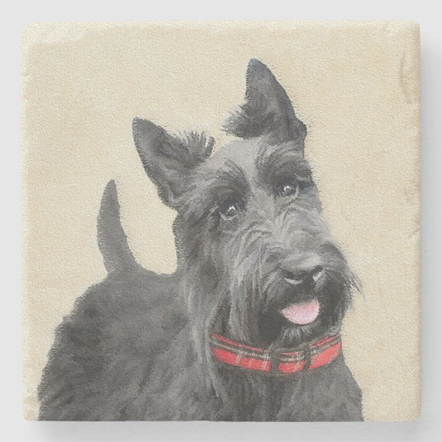 Scottish Terrier Painting - Cute Original Hund Art Stenunderlägg (Framsidan)