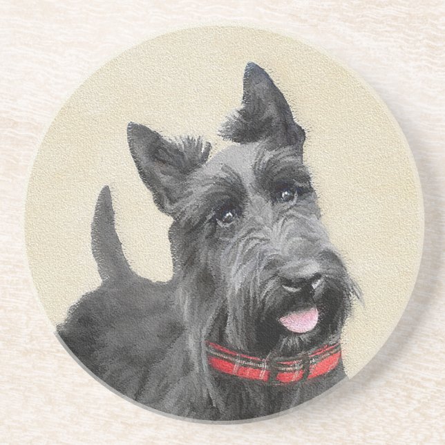 Scottish Terrier Painting - Cute Original Hund Art Underlägg (Framsidan)