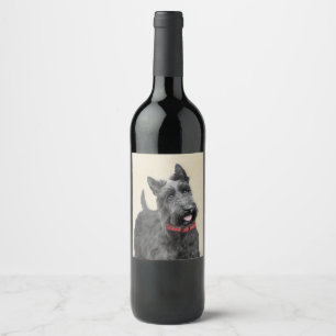 Scottish Terrier Painting - Cute Original Hund Art Vinflaska Etikett