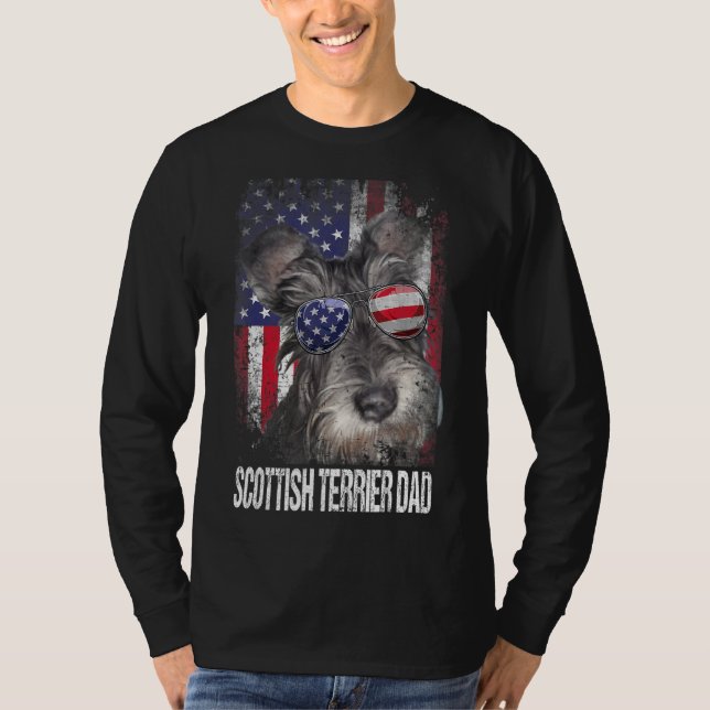 Scottish Terrier Pappa med stolt amerikansk Flagga T Shirt (Framsida)