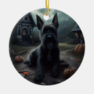 Scottish Terrier Pumpkins Halloween Scary Julgransprydnad Keramik