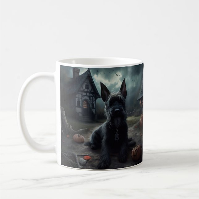 Scottish Terrier Pumpkins Halloween Scary Kaffemugg (Vänster)
