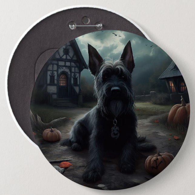 Scottish Terrier Pumpkins Halloween Scary Knapp (Framsida & baksida)