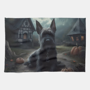 Scottish Terrier Pumpkins Halloween Scary Kökshandduk