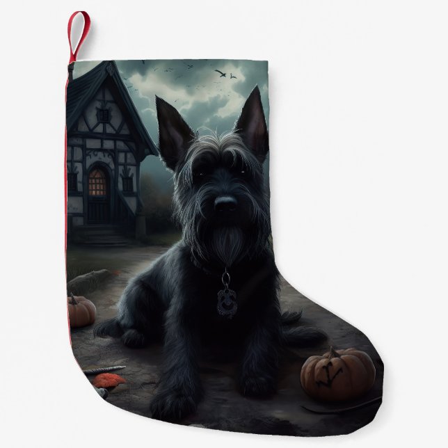 Scottish Terrier Pumpkins Halloween Scary Liten Julstrumpa (Framsidan)