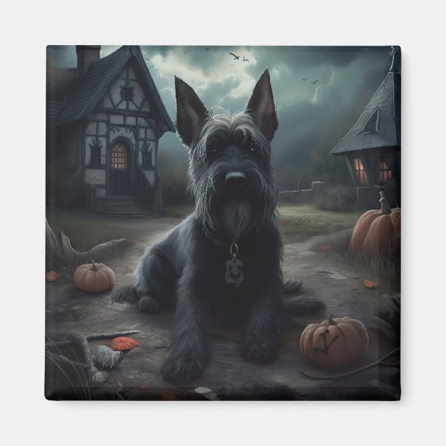 Scottish Terrier Pumpkins Halloween Scary Magnet (Framsidan)