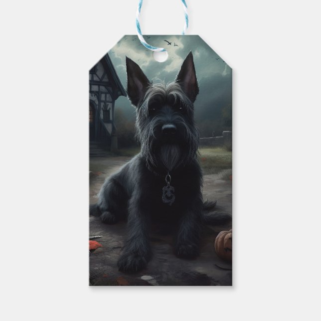 Scottish Terrier Pumpkins Halloween Scary Presentetikett (Framsidan)