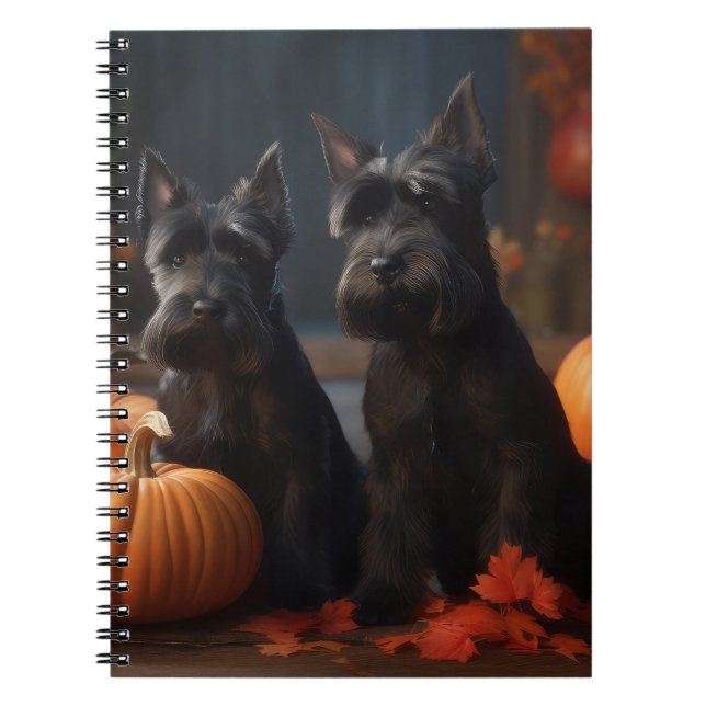 Scottish Terrier Puppy Autumn Delight Pumpkin Anteckningsbok (Framsidan)