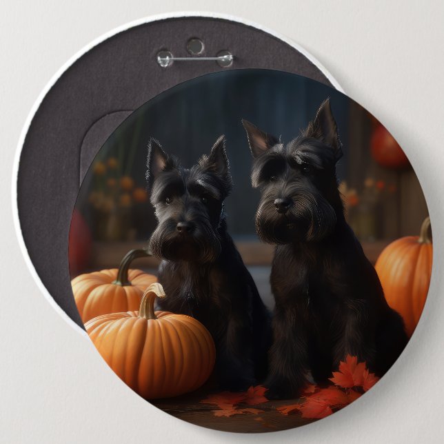 Scottish Terrier Puppy Autumn Delight Pumpkin Knapp (Framsida & baksida)